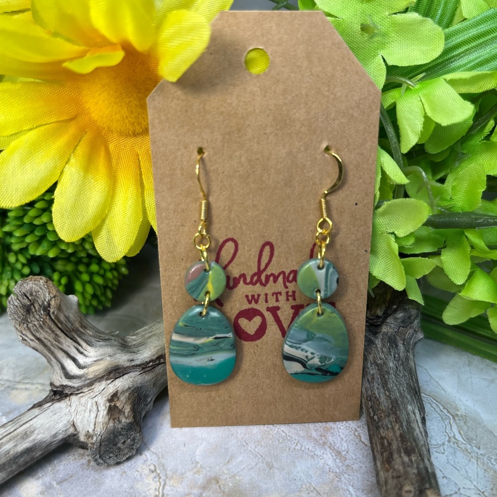 Green and Gold Bohemian Earrings.